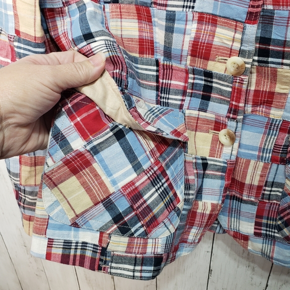 Vintage Pendleton Women's Cotton Patchwork Red Blue Tan Blazer Size Small. - Picture 4 of 7